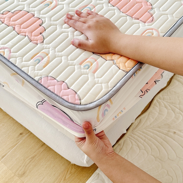 91家纺网 家纺一手货源 找家纺 纽缦 2023新款乳胶床笠四件套 彩云