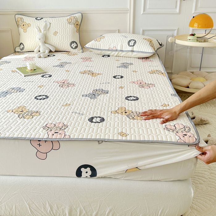 91家纺网 家纺一手货源 找家纺 纽缦 2023新款乳胶床笠四件套 暴力熊-白