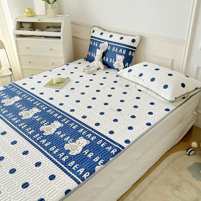 91家纺网 家纺一手货源 找家纺 纽缦 乳胶床单三件套 萌小熊-蓝