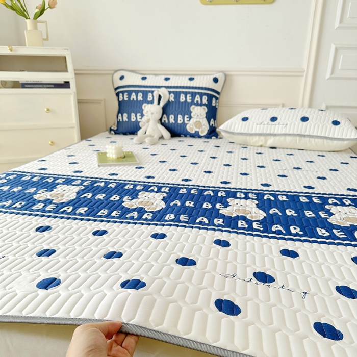 91家纺网 家纺一手货源 找家纺 纽缦 乳胶床单三件套 萌小熊-蓝