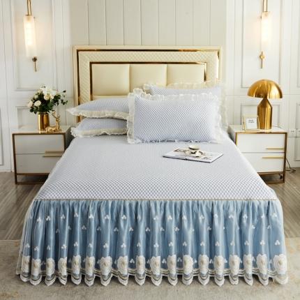 91家纺网 家纺一手货源 找家纺 恋尚 2023新款凉豆豆软凉席床裙款三件套 欣兰