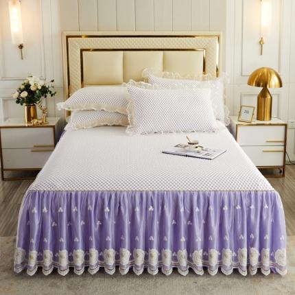91家纺网 家纺一手货源 找家纺 恋尚 2023新款凉豆豆软凉席床裙款三件套 梦紫色