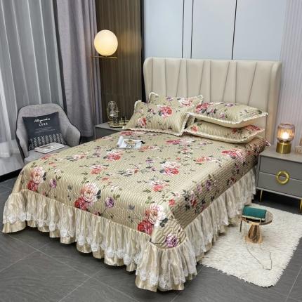 91家纺网 家纺一手货源 找家纺 （总）恋尚 2023新款冰丝夹棉床盖款软凉席印花三件套