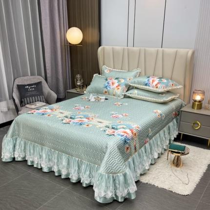 91家纺网 家纺一手货源 找家纺 （总）恋尚 2023新款冰丝夹棉床盖款软凉席印花三件套