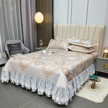 91家纺网 家纺一手货源 找家纺 （总）恋尚 2023新款冰丝夹棉床盖款软凉席印花三件套