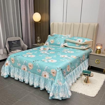 91家纺网 家纺一手货源 找家纺 恋尚 2023新款冰丝夹棉床盖款软凉席印花三件套 雪薇