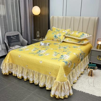 91家纺网 家纺一手货源 找家纺 （总）恋尚 2023新款冰丝夹棉床盖款软凉席印花三件套