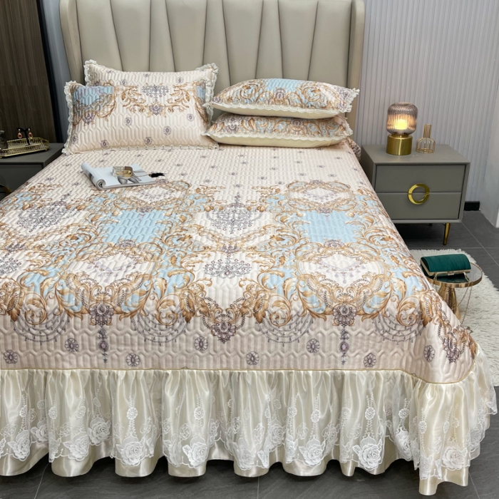 91家纺网 家纺一手货源 找家纺 恋尚 2023新款冰丝夹棉床盖款软凉席印花三件套 欧皇