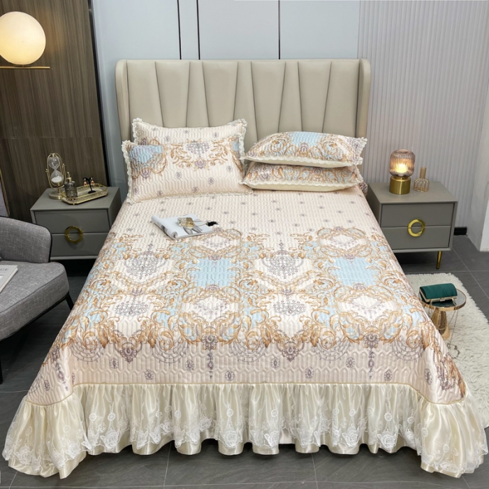 91家纺网 家纺一手货源 找家纺 恋尚 2023新款冰丝夹棉床盖款软凉席印花三件套 欧皇