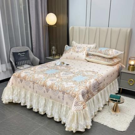 恋尚 2023新款冰丝夹棉床盖款软凉席印花三件套 欧皇