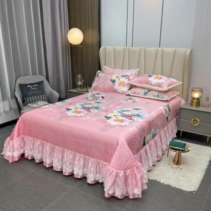 恋尚 2023新款冰丝夹棉床盖款软凉席印花三件套 函汐微微