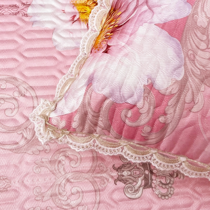 91家纺网 家纺一手货源 找家纺 恋尚 2023新款冰丝夹棉床盖款软凉席印花三件套 函汐微微