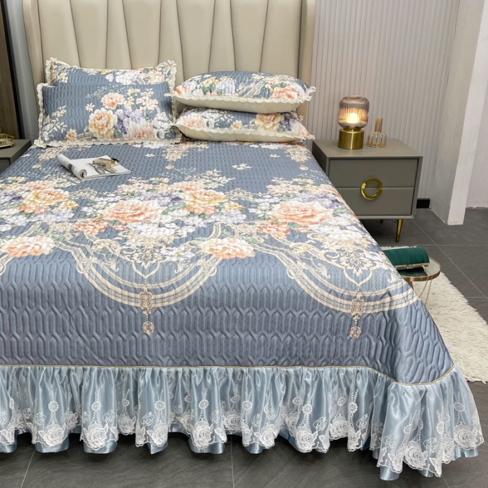 91家纺网 家纺一手货源 找家纺 恋尚 2023新款冰丝夹棉床盖款软凉席印花三件套 花菲玉