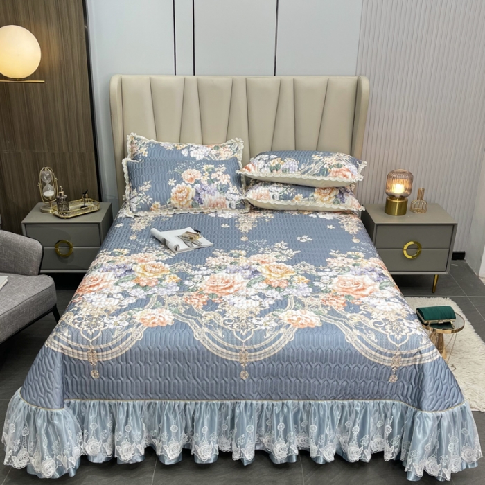 91家纺网 家纺一手货源 找家纺 恋尚 2023新款冰丝夹棉床盖款软凉席印花三件套 花菲玉