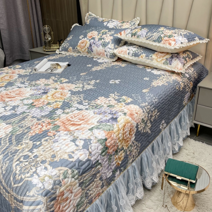 91家纺网 家纺一手货源 找家纺 恋尚 2023新款冰丝夹棉床盖款软凉席印花三件套 花菲玉