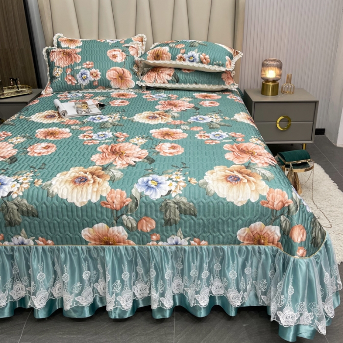 91家纺网 家纺一手货源 找家纺 恋尚 2023新款冰丝夹棉床盖款软凉席印花三件套 瑾萱楚楚