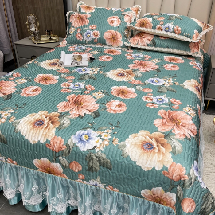 91家纺网 家纺一手货源 找家纺 恋尚 2023新款冰丝夹棉床盖款软凉席印花三件套 瑾萱楚楚