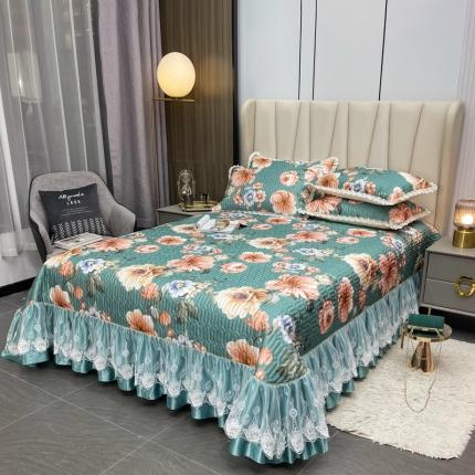 恋尚 2023新款冰丝夹棉床盖款软凉席印花三件套 瑾萱楚楚