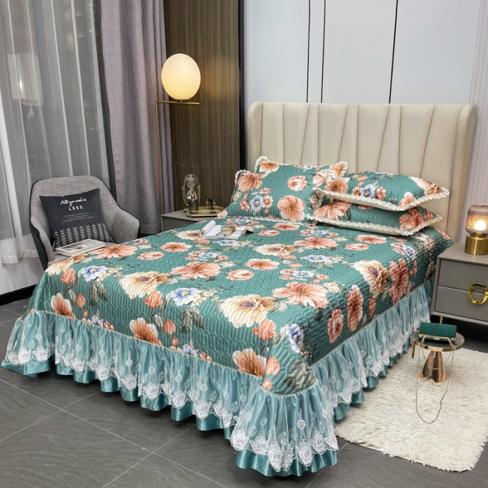 91家纺网 家纺一手货源 找家纺 恋尚 2023新款冰丝夹棉床盖款软凉席印花三件套 瑾萱楚楚