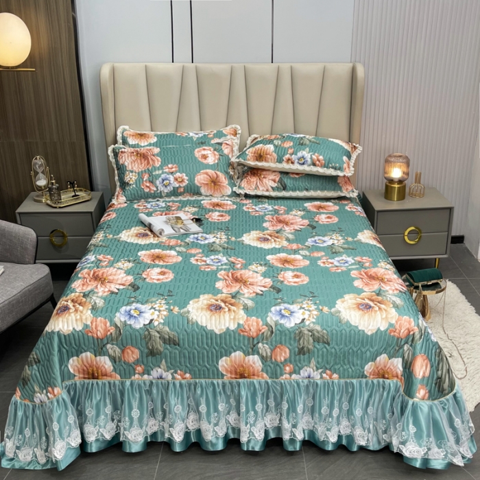 91家纺网 家纺一手货源 找家纺 恋尚 2023新款冰丝夹棉床盖款软凉席印花三件套 瑾萱楚楚