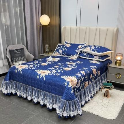 恋尚 2023新款冰丝夹棉床盖款软凉席印花三件套 凌音芳语-宝蓝