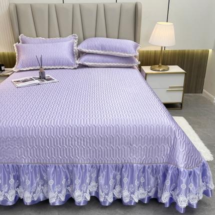 91家纺网 家纺一手货源 找家纺 恋尚 2023新款冰丝夹棉纯色床盖款软凉席三件套 星海盈紫