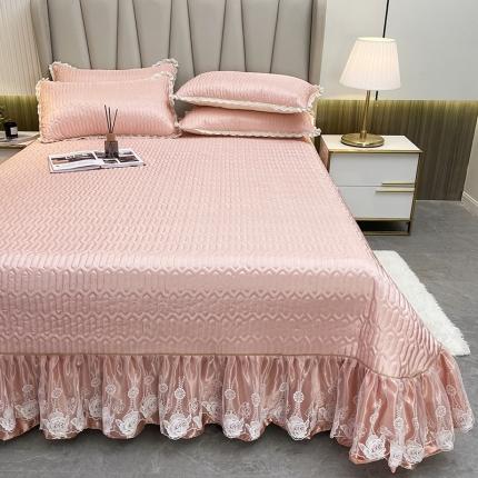 91家纺网 家纺一手货源 找家纺 （总）恋尚 2023新款冰丝夹棉纯色床盖款软凉席三件套