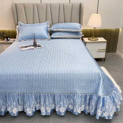 91家纺网 家纺一手货源 找家纺 （总）恋尚 2023新款冰丝夹棉纯色床盖款软凉席三件套