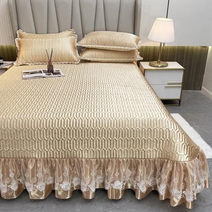 91家纺网 家纺一手货源 找家纺 恋尚 2023新款冰丝夹棉纯色床盖款软凉席三件套 星海槟