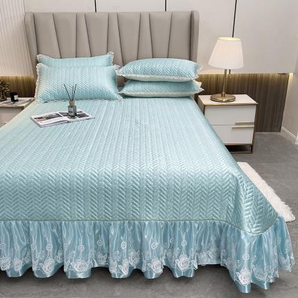 91家纺网 家纺一手货源 找家纺 恋尚 2023新款冰丝夹棉纯色床盖款软凉席三件套 伽罗青兰