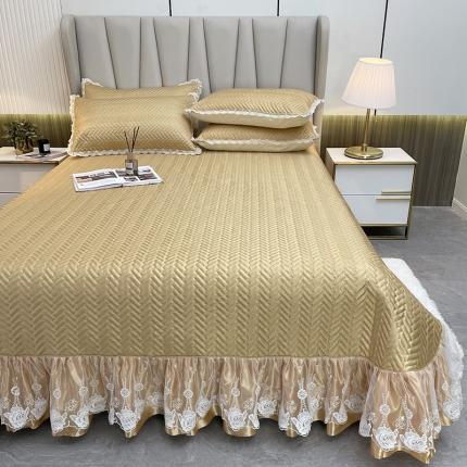 91家纺网 家纺一手货源 找家纺 （总）恋尚 2023新款冰丝夹棉纯色床盖款软凉席三件套