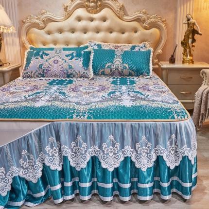 91家纺网 家纺一手货源 找家纺 （总）恋尚 2023新款冰丝夹棉床裙款软凉席三件套（可脱卸）