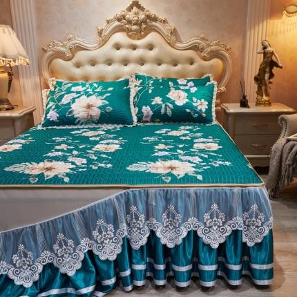 91家纺网 家纺一手货源 找家纺 （总）恋尚 2023新款冰丝夹棉床裙款软凉席三件套（可脱卸）