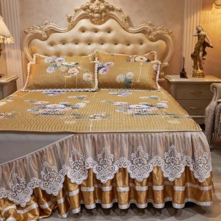 91家纺网 家纺一手货源 找家纺 （总）恋尚 2023新款冰丝夹棉床裙款软凉席三件套（可脱卸）