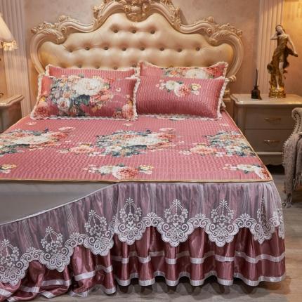 91家纺网 家纺一手货源 找家纺 （总）恋尚 2023新款冰丝夹棉床裙款软凉席三件套（可脱卸）