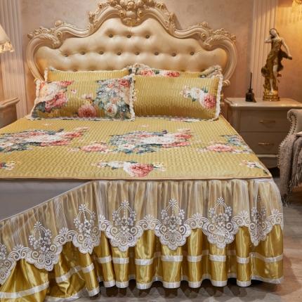 91家纺网 家纺一手货源 找家纺 （总）恋尚 2023新款冰丝夹棉床裙款软凉席三件套（可脱卸）