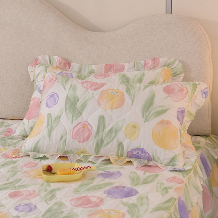 91家纺网 家纺一手货源 找家纺 美达 2025全棉蕾丝小花边夹棉床裙 春日蜜糖