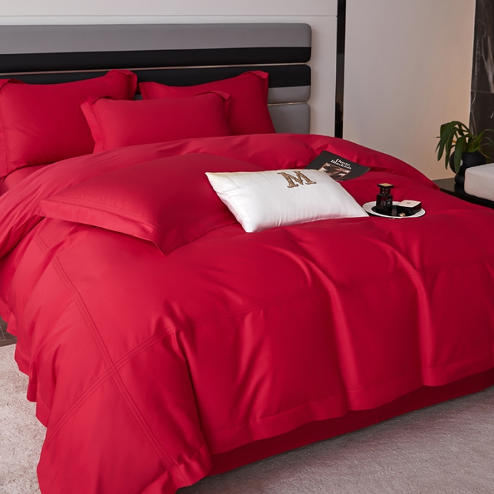 91家纺网 家纺一手货源 找家纺 安妮 2023新款墨尔本全棉四件套 深红