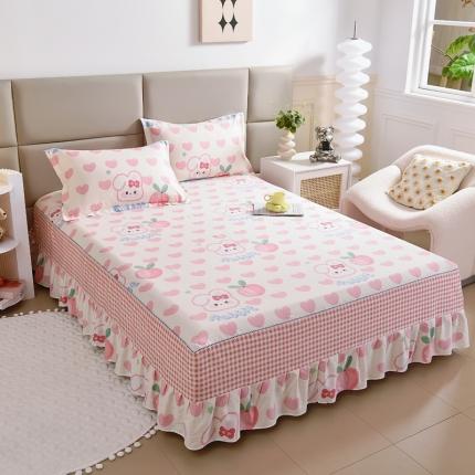 91家纺网 家纺一手货源 找家纺 名优  2023新款13070田园单床裙 粉桃兔