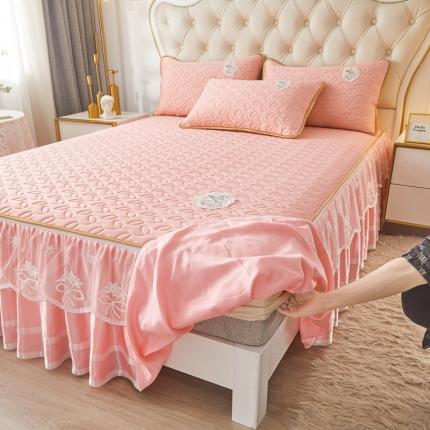 91家纺网 家纺一手货源 找家纺 恋尚 2023新款纯色0.5乳胶床笠式床裙款凉席三件套（可脱卸） 米亚-粉