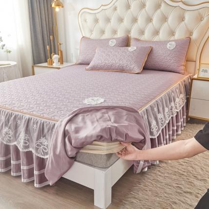 91家纺网 家纺一手货源 找家纺 （总）恋尚 2024新款纯色0.5乳胶床笠式床裙款凉席三件套（可脱卸）