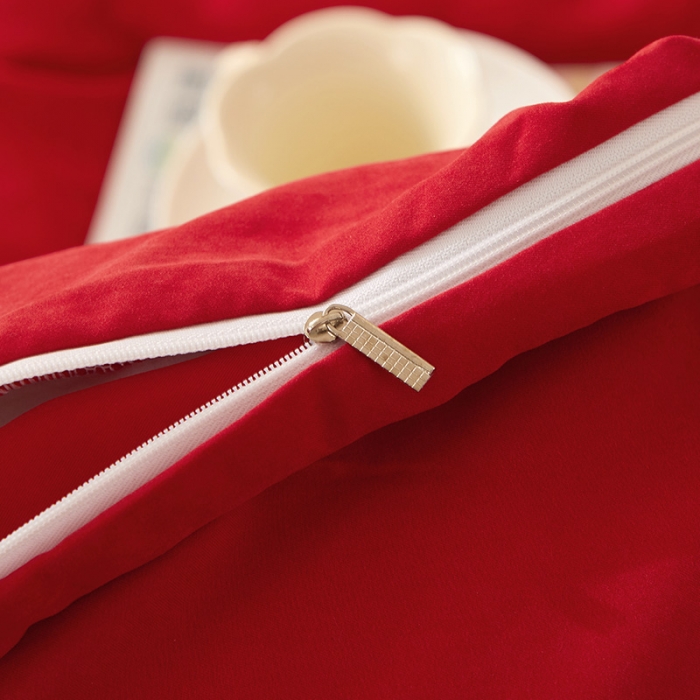 91家纺网 家纺一手货源 找家纺 恋尚 2023新款纯色雪花绒夹棉蕾丝床裙四件套（四季款） 玫瑰公主-玛雅红