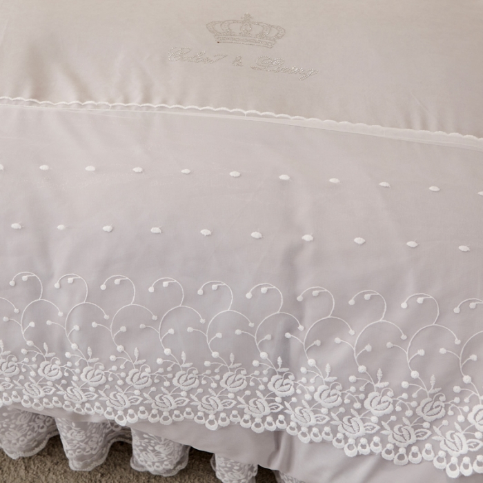 91家纺网 家纺一手货源 找家纺 恋尚 2023新款纯色雪花绒夹棉蕾丝床裙四件套（四季款） 玫瑰公主-浅灰