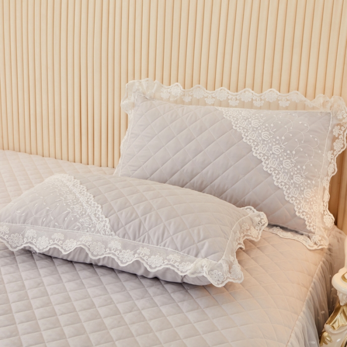 91家纺网 家纺一手货源 找家纺 恋尚 2023新款纯色雪花绒夹棉蕾丝床裙四件套（四季款） 玫瑰公主-浅灰