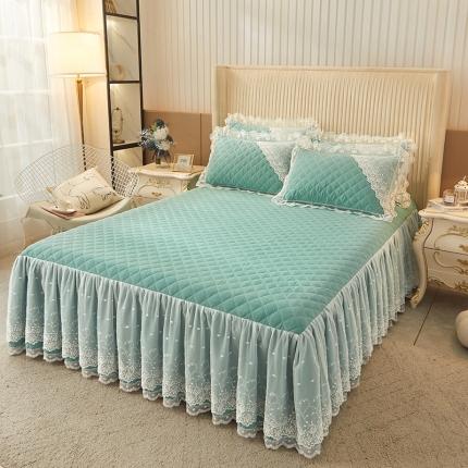 91家纺网 家纺一手货源 找家纺 恋尚 2023新款纯色雪花绒夹棉蕾丝床裙三件套（四季款） 玫瑰公主-青绿