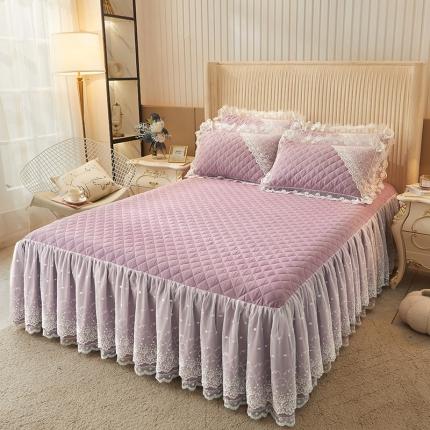 91家纺网 家纺一手货源 找家纺 （总）恋尚 2023新款纯色雪花绒夹棉蕾丝床裙三件套（四季款）