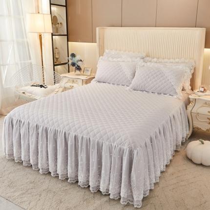 91家纺网 家纺一手货源 找家纺 恋尚 2023新款纯色雪花绒夹棉蕾丝床裙三件套（四季款） 玫瑰公主-浅灰