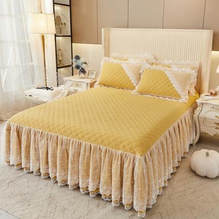 91家纺网 家纺一手货源 找家纺 （总）恋尚 2023新款纯色雪花绒夹棉蕾丝床裙三件套（四季款）