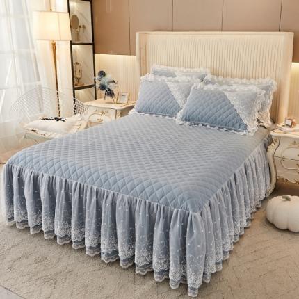 91家纺网 家纺一手货源 找家纺 （总）恋尚 2023新款纯色雪花绒夹棉蕾丝床裙三件套（四季款）