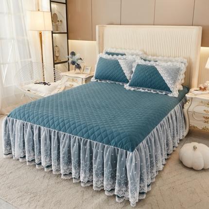 91家纺网 家纺一手货源 找家纺 恋尚 2023新款纯色雪花绒夹棉蕾丝床裙三件套（四季款） 玫瑰公主-菲蓝